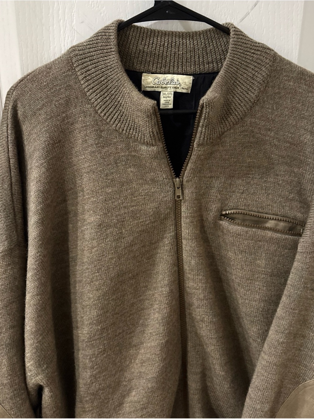 VIntage Cabelas Sweater Mens 3X Full Zip Windshear Lined Elbow Patches Wool XXXL
